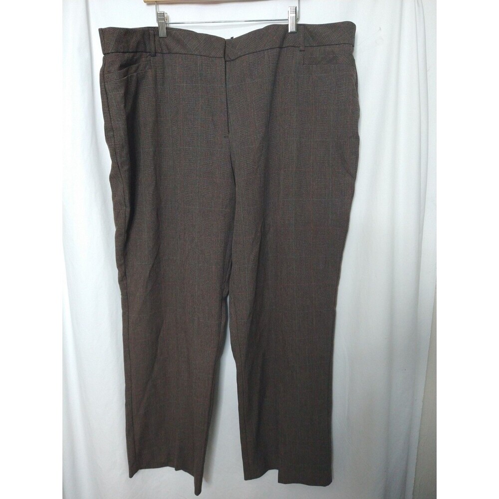NWT Roz & Ali Secret Agent Size 24W Pants Brown Plaid Stretch Tummy Control